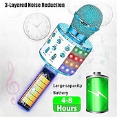 baratos Microfones-Microfone de karaokê infantil microfone de karaokê sem fio com luz led para meninas 3-12 anos brinquedos de presente de natal para crianças