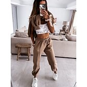 cheap Women&#039;s Tracksuit-Women&#039;s Active Streetwear Tracksuit Pants Sets Sweatshirt Long Sleeve Hooded Solid Color Sports Outdoor Casual Black White Green Fall &amp; Winter Regular Fit