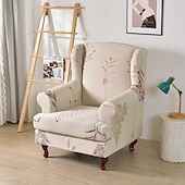 cheap Armchair Cover &amp; Armless Chair Cover-1 Set of 2 Pieces Stretch Wingback Chair Cover Floral Printed Wing Chair Slipcovers Spandex Fabric Wingback Armchair Covers with Elastic Bottom for Living Room Bedroom Decor