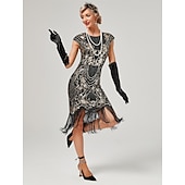 economico Abiti degli anni '20-Anni Ruggenti Anni 1920 Lunghezza al ginocchio Vestito Abito Flapper Abito da Ballo Normale Cortissima Il grande Gatsby Charleston Invitato al matrimonio Paillettes Frangia con nappe Scollo Tondo