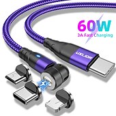 お買い得  スマホケーブル-マルチ充電ケーブル 60W 3.3フィート 6.6フィート USBCからLightning/マイクロ/USBC 3 A 急速充電 ナイロン編組 耐久 磁石バックル 用途 サムスン Xiaomi Huawei 携帯電話アクセサリー