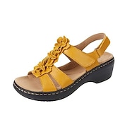 ieftine Sandale casual-Pentru femei Sandale Sandale Platformă Pantofi de confort În aer liber Zilnic Plajă Culoare solidă Floral Mată Vară Flori Toc Platformă Vârf deschis Clasic Casual PU piele Poliester Buclă Negru Alb