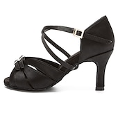 お買い得  ラテンダンスシューズ-女性用サテンラテンダンスシューズ | クロスストラップデザインとバックル留めのタンオープントゥの社交ダンスヒール - サルサ、タンゴ、パフォーマンスダンスに最適