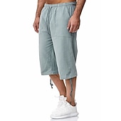 economico Classico-Per uomo Pantaloncini Pantaloncini di lino Pantaloncini estivi Pantaloncini da spiaggia Pantaloni modello Capri A cordoncino Vita elastica Tasca frontale Liscio Comfort Traspirante Polpaccio Sportivo