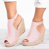 cheap Women&#039;s Sandals-Women&#039;s Wedge Sandals Plus Size Outdoor Office Daily Solid Colored Summer Buckle Peep Toe Casual Minimalism Walking Nubuck Faux Suede Buckle Black Pink Blue