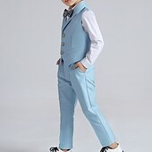 billige Guttens formelle drakt-skjorte for gutter &amp; bukse klær sett 4 deler langermet marineblå ensfarget bomull skoleferie mild preppy stil 3-13 år