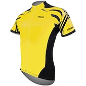 abordables Maillots pour hommes-Homme Maillot Velo Cyclisme Manche Courte Cyclisme Maillot Top avec 3 poches arrière VTT Vélo tout terrain Vélo Route Respirable Séchage rapide Résistant aux ultraviolets Zip frontal Blanche Jaune