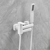 abordables Robinets pour baignoire-Robinet de baignoire à double bec mural blanc, mélangeur de remplissage de baignoire en laiton avec douchette à main, valve en céramique commande à une poignée