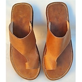 billige Uformelle sandaler-brune sandaler med tåløkker i kunstskinn med håndsydde detaljer - slip-on sommersko i vintage stil