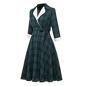 olcso Munkaruhák-női tartán ruha lengő ruha kockás ruha vintage ruha zöld piros hosszú ujjú kockás fűzős téli őszi ing gallér érett téli ruha őszi ruha 2022 s m l xl xxl