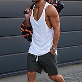 preiswerte Fitness Tank-Tops-Herren Tank Top Weste Unterhemd Ärmelloses Shirt Ärmellos Rundhalsausschnitt Sommer Einfarbig Mode Lässig Bequem Straße Täglich Ferien Schwarz Weiß Gelb Top T-Shirt für Herren