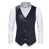 baratos Gilets-Homens Colete Gilet Casamento Festa Bagels à moda Confortável Verão Primavera Bolsos Poliéster Respirável Floral Não Trespassado Decote V Normal Prata Preto Azul Marinho Escuro Dourado Colete