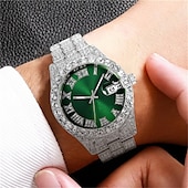 cheap Quartz Watches-Quartz Watch For Men Male Hip Hop Full Diamond Watch Luxury Stainless Steel Clock Men Analog Quartz Wristwatches Gift Boyfriend
