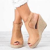 cheap Women&#039;s Sandals-Women&#039;s Wedge Sandals Plus Size Outdoor Office Daily Solid Colored Summer Buckle Peep Toe Casual Minimalism Walking Nubuck Faux Suede Buckle Black Pink Blue