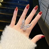 economico Anelli-anello autunno matrimonio geometrico argento strass lega farfalla elegante semplice lusso 1 pz / donna / anello aperto / un orecchino / anello regolabile vestito per stupire 2025