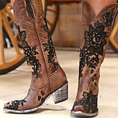 levne Cowboy &amp; Western Boots-tyrkysové dámské westernové kovbojské boty se složitou květinovou výšivkou pro stylové i běžné nošení