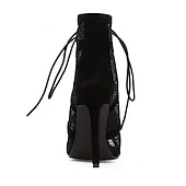 olcso Bokacsizma-női fekete fűzős hálós tűsarkú bokacsizma - elegáns, nyitott orrú sarkú bulikra és estélyi ruhákra
