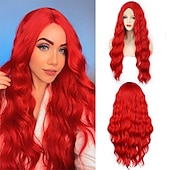billige Syntetiske trendy parykker-sadie vask parykk auburn parykk for kvinner lang bølget kobber rød parykk krøllet syntetisk blonder parykk vann bølge ingefær parykk dyp bølge halloween cosplay daglig fest hår erstatning parykk
