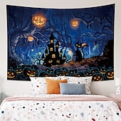 halpa halloween seinävaatteita-halloween koristeet kuvakudos jack o lyhty kurpitsa sisustus seinä taide suuri riippuva kuvakudos seinämaalaus sisustus valokuva tausta peitto verho koti makuuhuone olohuone lepakko kummitus talo