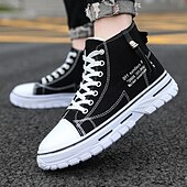 economico Sneakers da uomo-sneakers alte in tela blu da uomo con suola bianca e design allacciato, scarpe sportive casual per lo streetwear e l&#039;uso quotidiano