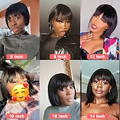 abordables Perruques Synthétiques Sans Bonnet-perruque winona ryder perruques bob courtes cheveux humains 8 pouces cheveux vierges aucun avant de lacet droites courtes perruques bob de cheveux humains pour les femmes noires remy perruque noire
