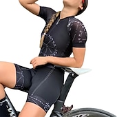 Χαμηλού Κόστους Γυναικεία ρούχα τριάθλου-Γυναικεία Μακρυμάνικο Φανέλα και σορτς ποδηλασίας Ολόσωμη στολή για τρίαθλο Καλοκαίρι Σπαντέξ Πολυεστέρας Μαύρο / Κόκκινο Πράσινο Μαύρο Πουά Καρό Ποδήλατο Ρούχα σύνολα 3D Pad / Ελαστικό / Αθλητικό