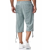 economico Classico-Per uomo Pantaloncini Pantaloncini di lino Pantaloncini estivi Pantaloncini da spiaggia Pantaloni modello Capri A cordoncino Vita elastica Tasca frontale Liscio Comfort Traspirante Polpaccio Sportivo