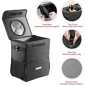cheap Car Organizers-Car Trash Can with Lid - Car Trash Bag Hanging with Storage Pockets Collapsible and Portable Car Garbage Bin