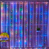 お買い得  プラグイン式電源-屋外クリスマスウィンドウライト 3x3m-300led プラグイン 8 モードカーテンライト 9 色リモートコントロールウィンドウ壁掛けライト クリスマスの装飾のための暖かい白 rgb 寝室の結婚式のパーティーガーデン屋内