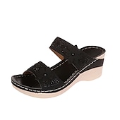 ieftine Sandale confortabile-sandale de damă cu pană cu ornamente florale și suport confortabil pentru arc - perfecte pentru ieșirile casual de vară
