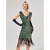 cheap Dresses-Roaring 20s 1920s Cocktail Dress Flapper Dress Dress Masquerade Normal The Great Gatsby Charleston Wedding Guest Sequins Tassel Fringe Women&#039;s Halloween Carnival Masquerade Carnival Wedding Wedding