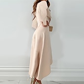 voordelige Werkjurken-dameswerkjurk midi-jurk zwart rood fuchsia lange mouw pure kleur ruche zomer lente herfst v-hals stijlvolle zomerjurk dagelijks vakantie 2023 s m l xl xxl