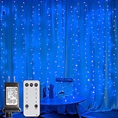 お買い得  プラグイン式電源-屋外クリスマスウィンドウライト 3x3m-300led プラグイン 8 モードカーテンライト 9 色リモートコントロールウィンドウ壁掛けライト クリスマスの装飾のための暖かい白 rgb 寝室の結婚式のパーティーガーデン屋内
