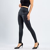 olcso Sima leggings-női divatos harisnya leggings bokáig érő nadrág alkalmi hétvégi rugalmas egyszínű pocakkontroll popsi emelő magas derék vékony kék 2xl