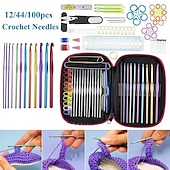 abordables coser y tejer y ganchillo-100 Uds ganchos de ganchillo de aluminio tejido artesanal suéter juego de agujas de coser