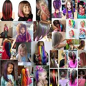 economico Clip nelle estensioni-parti colorate evidenzia clip nelle estensioni dei capelli per ragazze 20 pollici multicolori capelli lisci sintetici posticci nella festa