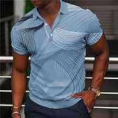 billige Geometrisk polo for menn-Herre Geometrisk Poloskjorter Golf skjorte Kortermet Poloskjorter Skjorter med krage Business Casual Ferieklær Formell klær Festivalklær Knapper 3D-utskrift Blå Brun Grønn