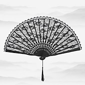cheap Home Supplies-Classical Style Silk Composite Black Lace Fan Style Folding Fan Hand Held Gift Elegant
