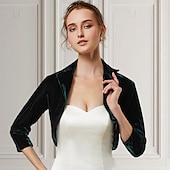 billige bryllup gjesteomslag-Grønn Kvinners Bolero Shrug Fløyels Kåper  Jakker Elegant Holder Varme 3/4 Lengde Ermer Fløyels Bryllupsgjester Wraps Med Ren Farge Bryllup Høst  Vinter antrekk å imponere