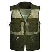 billige Herre fiskevest-Herre سترة Gilet Fiskevest Vest til turbruk Ermeløs vest Gilet jakke utendørs Ferie Gatemote Elegant og moderne Sommer Vår Lomme Fort Tørring Polyester Pustende Fargeblokk Glidelås V-hals Normal