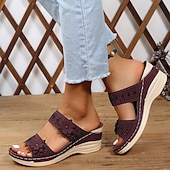 ieftine Sandale confortabile-sandale de damă cu pană cu ornamente florale și suport confortabil pentru arc - perfecte pentru ieșirile casual de vară