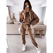 cheap Women&#039;s Tracksuit-Women&#039;s Active Streetwear Tracksuit Pants Sets Sweatshirt Long Sleeve Hooded Solid Color Sports Outdoor Casual Black White Green Fall &amp; Winter Regular Fit