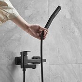 cheap Bathtub Faucets-Bathtub Faucet Dual Spout Wall Mounted, Bath Tub Filler Mixer Brass Tap with Heldhand Showerhand, Ceramic Valve Single Handle Control