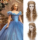 cheap Movie Character Wigs-Cinderella Wig Curly Brown Wig for Women Long Wavy Wig Girls Cosplay Halloween Wigs
