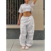 cheap Women&#039;s Cargo Pants-Women&#039;s Cargo Pants Pants Trousers Baggy Pants Fashion Low Waist Solid Color Pocket Baggy Quick Dry Inelastic Causal Black White Pink Khaki Spring, Fall, Winter, Summer Loose Fit