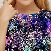 ieftine Animale 3D ale fetei-Fete 3D Animal Galaxie Lup Tricou Manșon scurt Tipărire 3D Vară Primăvară Activ Modă Drăguţ Poliester Copii 3-12 ani În aer liber Zilnic Fit regulat