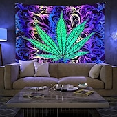 voordelige Blacklight wandtapijten-cannabisbladeren blacklight wandtapijt uv-reactief glow in the dark glow party neon psychedelisch trippy mistig hangend wandtapijt muurschildering voor woonkamer slaapkamer