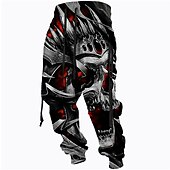 baratos Calças Desportivas-Homens Calças Esportivas Corredor Calças Com Cordão Bolsos laterais Cintura elástica Caveiras Estampas Abstratas Conforto Respirável Esportes Casual Diário Misto de Algodão Felpudo Roupa de rua