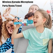 baratos Microfones-Microfone de karaokê infantil microfone de karaokê sem fio com luz led para meninas 3-12 anos brinquedos de presente de natal para crianças