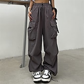 voordelige dames cargobroek-dames cargo-parachutebroek wijde pijpen broek wijde pijpen wijde pijpen wijde pijpen micro-elastisch hoge taille mode casual dagelijks legergroen zwart s m lente&amp;amp; val